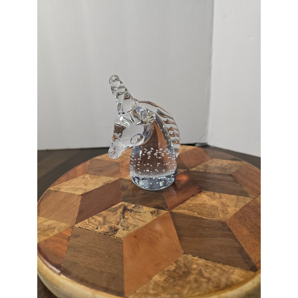 Vintage Art Glass Unicorn Figurine Controlled Bubble Paperweight Clear Glass